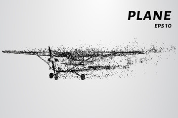 The plane of the particles. The plane flies and leaves a trail of dots and circles.