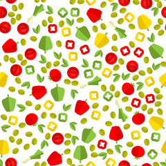 seamless pattern with collection of vegetables on white background, vector, illustration
