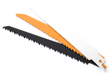 Set of reciprocating saw blades isolated in a white background
