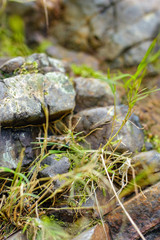 Textured boulders with sky backgrounds