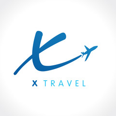 X letter fly travel company logo. Airline business travel identity brand design with letter 
