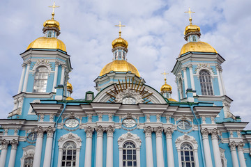 Golden crosses of St. Nicholas Naval Cathedral. Saint-Petersburg.