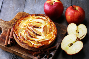 Apple tart. Gourmet traditional holiday apple pie sweet baked dessert food with cinnamon and apples...