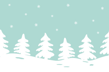 Winter landscape. Seamless border. It can be used for Christmas and New Year decoration, as a background for the websites, packing, fabrics. Vector illustration.
