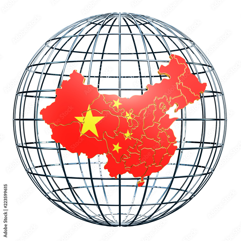 Poster chinese map on the earth globe. 3d rendering