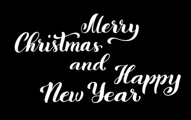 Fototapeta na wymiar Merry Christmas and happy new year. Modern calligraphy quote with handdrawn lettering. Vector illustration.