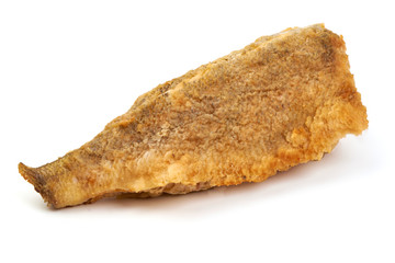 Hot fried fish, close-up, isolated on white background.