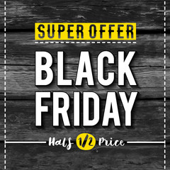 Black Friday sale banner on wooden background, vector illustration