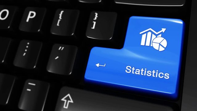 286. Statistics Moving Motion On Blue Enter Button On Modern Computer Keyboard with Text and icon Labeled. Selected Focus Key is Pressing Animation. Business Management Concept