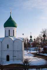 Balloon over domes of Orthodox Churches cloudy