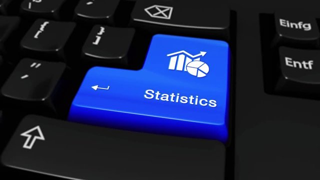 288. Statistics Round Motion On Blue Enter Button On Modern Computer Keyboard with Text and icon Labeled. Selected Focus Key is Pressing Animation. Business Management Concept