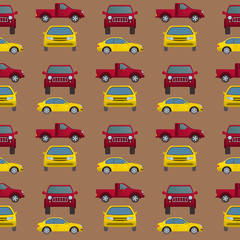 Car auto vehicle transport type design travel race model technology style and generic automobile contemporary kid toy seamless pattern background vector illustration.