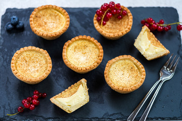 Egg Custard Tart, traditional English, Portuguese, Chinese desse
