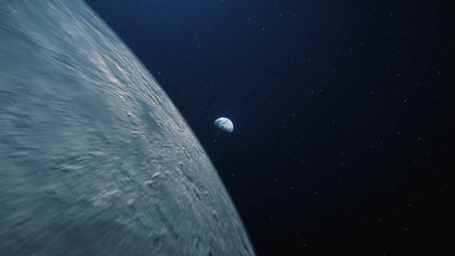 A beautiful flight in space to the Earth from the moon