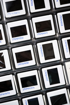Close-up of photographic slides