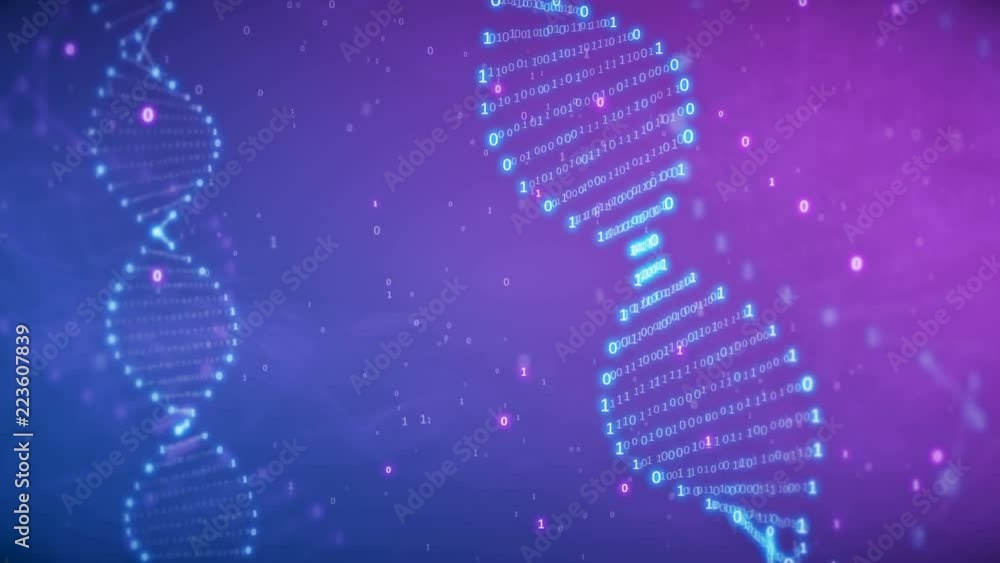 Fototapete dna from binary code in retro futuristic style