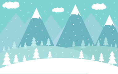 Winter flat landscape with silhouettes of trees, vector-illustration