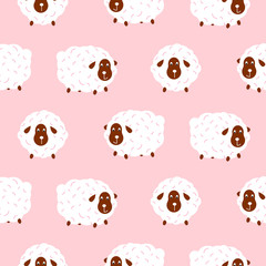 Baby sheep girlish cute seamless vector pattern. Soft pink animal background design for swaddle blanket and apparel textile.