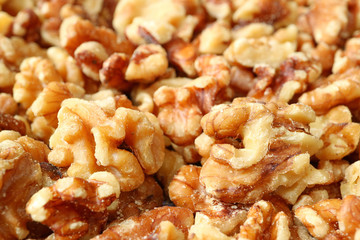 Closed Up Heap of Walnut Kernels for Nut Texture, Background, Banner 