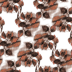 Seamless texture with hand drawn ginger leaves. Repeating pattern with branch with foliage. Can be used as wallpaper, desktop, wrapping, fabric or background for your blog, covers, cards.