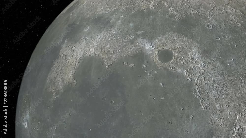 Poster flying over the moon surface view from a space