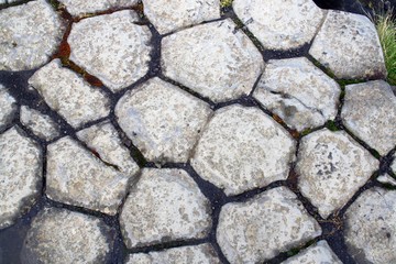 Suelo de columnas de basalto en Islandia.