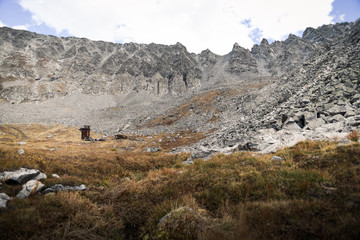 Abandoned mining tower at Mayflower Gulch in Colorado during the fall. 