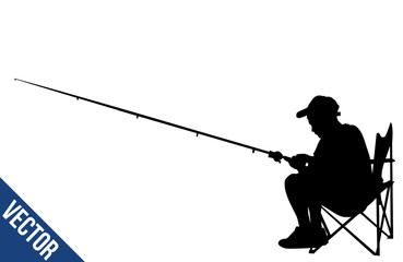Fisherman silhouette on white