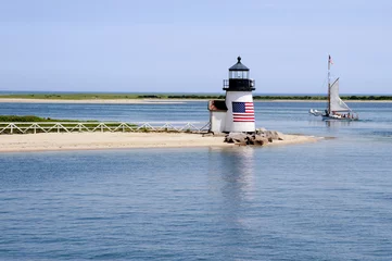 Papier Peint photo Phare Sailing Past Lighthouse on Nantucket Island on a Summer Day