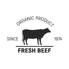 Fresh Beef logo. Vintage design. Template. Grunge texture. Vector illustration
