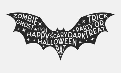 Fototapeta premium Happy Halloween poster. Halloween greeting card. Bat with words. Vector illustration