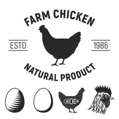 Fototapeta na wymiar Vintage chicken meat label, emblem and design elements. Grunge texture effect. Vector illustration.