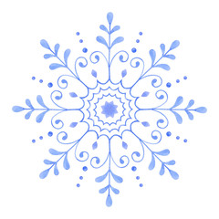 Fototapeta na wymiar Hand painted Decorative Watercolor Snowflake