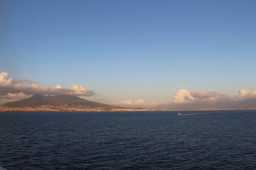 Distant view of the Bay of Naples at sunset