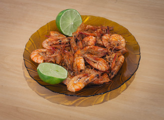garlic shrimp, hawaiian food isolated on the table