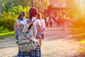 Group of kids going to school together, back to school