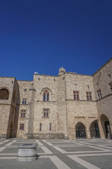 Fototapeta na wymiar Rhodes, Greece: A courtyard in the 14th-century Palace of the Grand Master of the Knights of Rhodes.