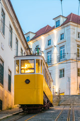 Sunset at The Gloria funicular in the old town of Lisbon, capital of Portugal. © David_Evora