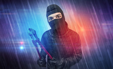 Burglar in action with colorful concept.