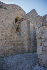 Rhodes, Greece: Ruins of the medieval 14th-century Church of the Virgin of the Burgh, on the Aegean island of Rhodes.