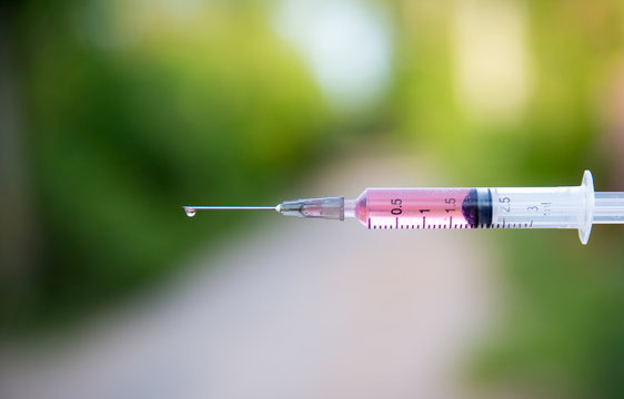 Syringe contained grud liquid, prepare to injection.imafe for background, wallpaper, copy space. healthy and medical concept.