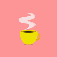 Flat design Vector Illustration Empty esp template copy text for Ad, promotion, poster, flyer, web banner, article. Cup Filled up of Coffee or Tea Steaming Hot with steam icon and shadow
