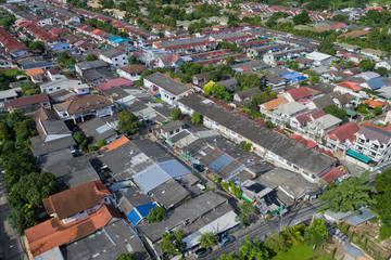 Fototapeta na wymiar Aerial city view from flying drone at Nonthaburi, Thailand. top view landscape