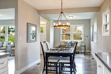 Light gray interior of transitional dining room