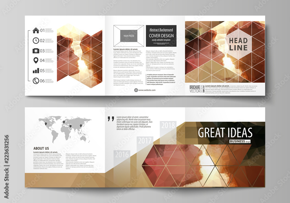 Poster set of business templates for tri fold square design brochures. leaflet cover, abstract vector layou