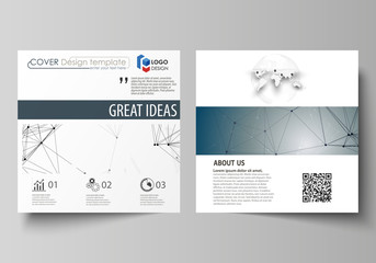 Business templates for square design brochure, magazine, flyer, booklet. Leaflet cover, vector layout. DNA and neurons molecule structure. Medicine, science, technology concept. Scalable graphic.