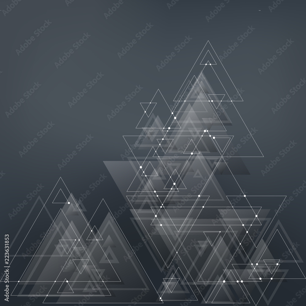Poster abstract polygonal low poly vector background with blue triangles, connecting dots and lines. connec