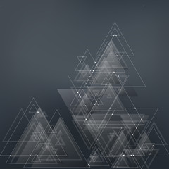 Abstract polygonal low poly vector background with blue triangles, connecting dots and lines. Connection structure.