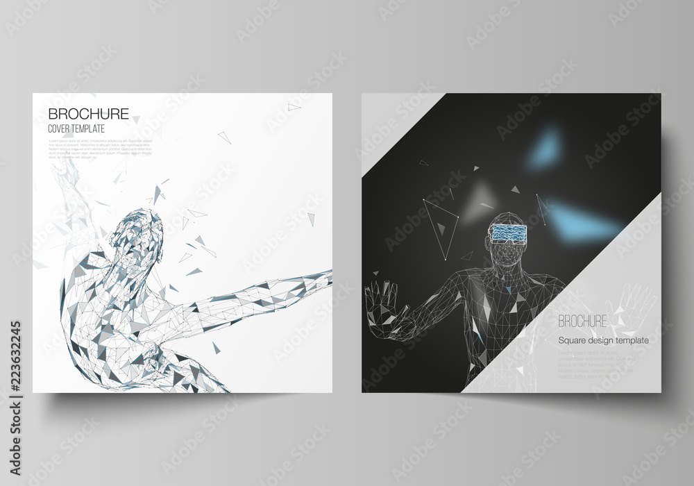 Poster minimal vector illustration of editable layout of two square format covers design templates for broc