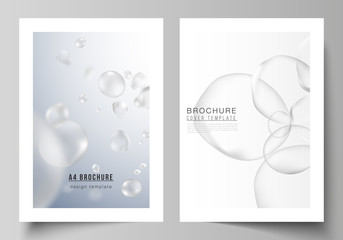 The vector layout of A4 format cover mockups design template for brochure, magazine, flyer, report. Spa and healthcare design. Soft color medical consept background with blurred molecules or particles